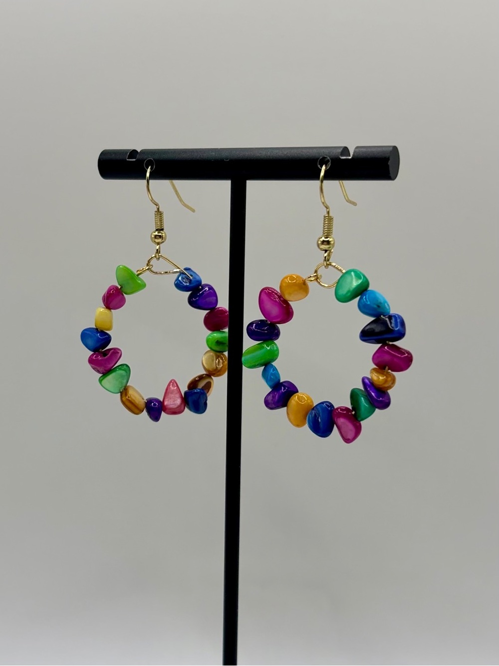 Colorful Multicolor Stone Beaded Hoop Earrings